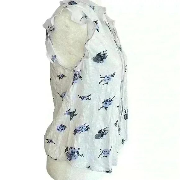 LUCKY BRAND Woman’s Floral Print V- Neck Ruffle Sleeve Cotton Blouse S Medium​ - Picture 3 of 7